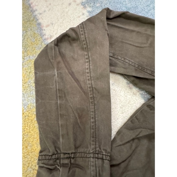 VTG‎ Hollister Utility Chore Jacket L Hood Army Green Zip Button Y2K Grunge - Picture 12 of 16